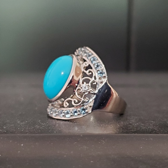 Sterling Turquoise Blue Topaz Ring 7.25 - Picture 8 of 15